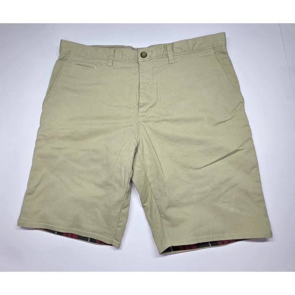 Johnnie O TAILGATERS Moving The Chains Mens Size 35 Tan Flannel Lined Short